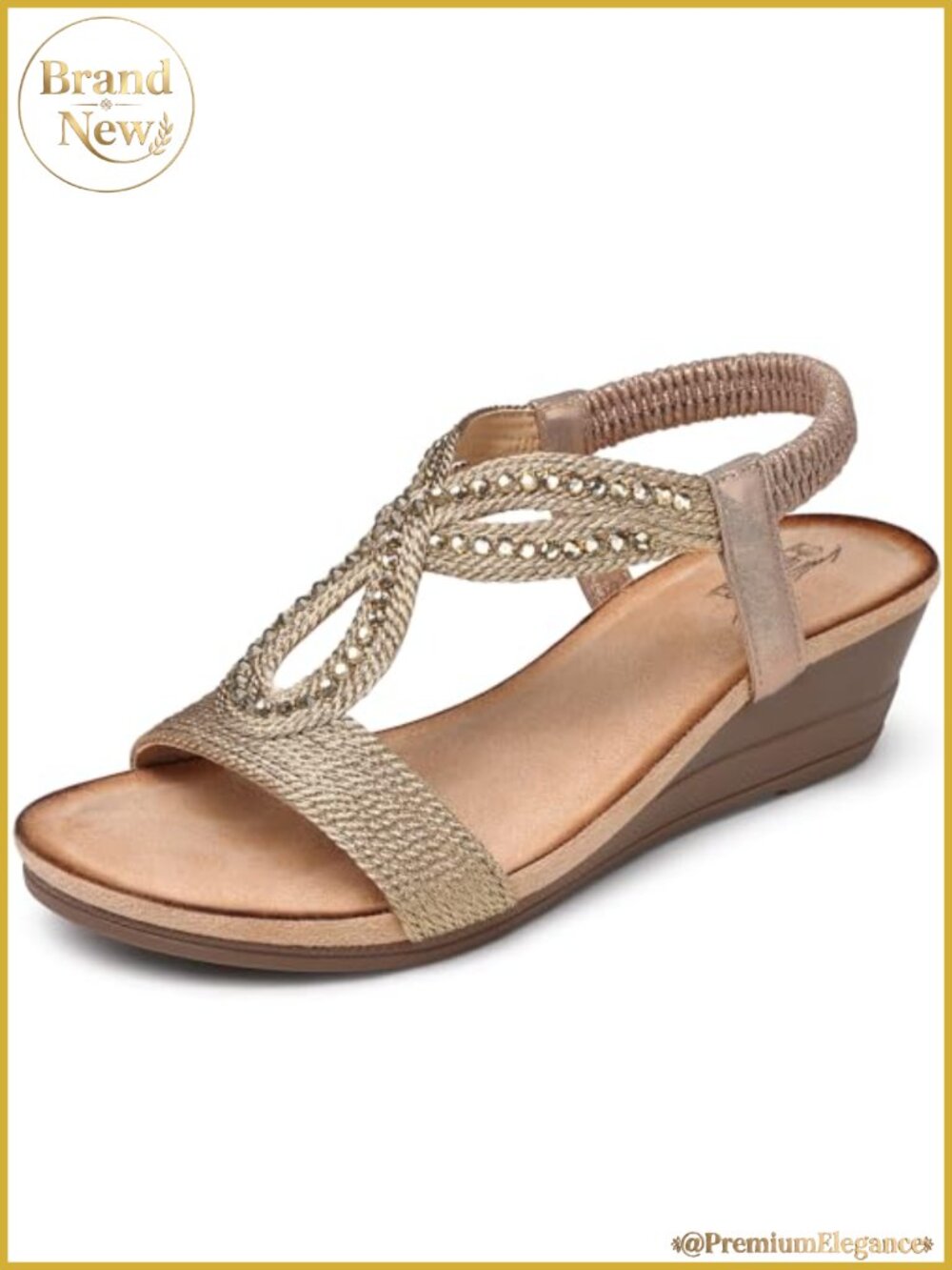 Wedge Sandals Dressy Low Heel Platform Elastic Ankle Strap Rhinestone